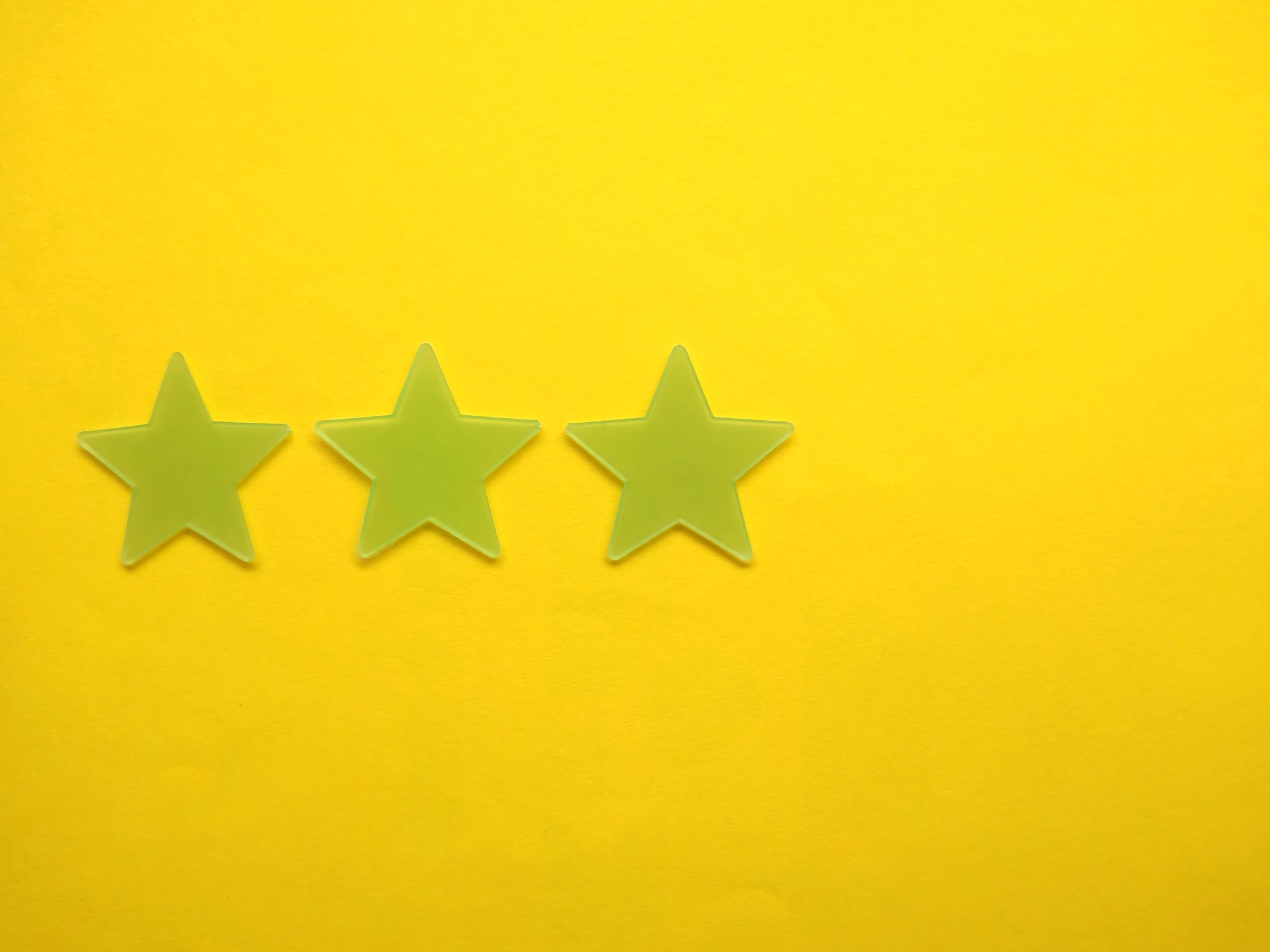 Testimonial. Three star icon, customer review good rating concept.